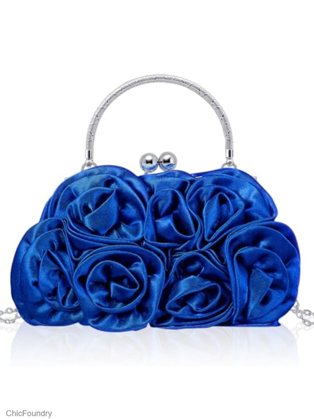 Satin Floral Clutch Purse 3D Rose Evening Bag Kiss Lock Wristlet with